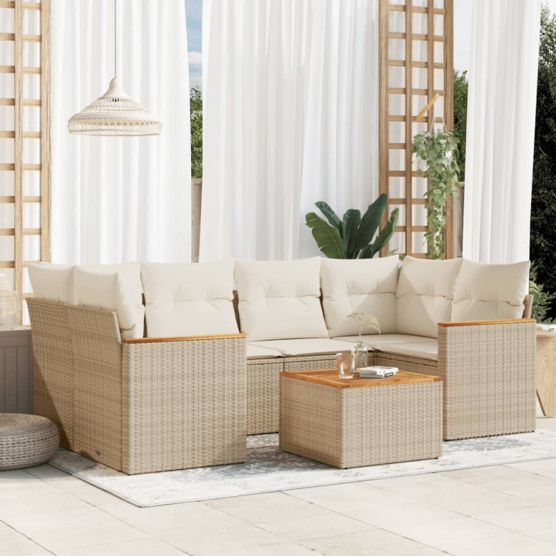 vidaXL Set sofás de jardín 7 piezas y cojines ratán sintético beige vidaXL Set sofás de jardín 7 piezas y cojines ratán sintético beige