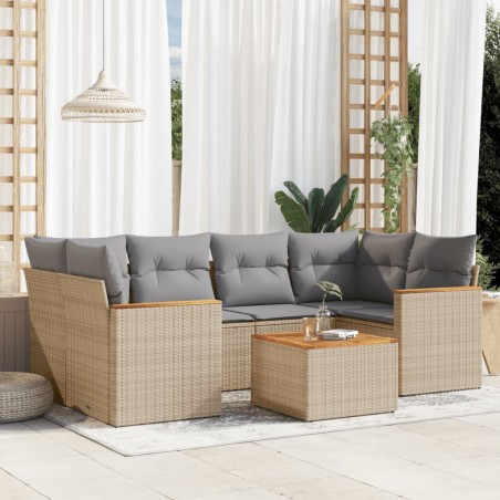 vidaXL Juego de sofás jardín con cojines beige mezcla 7 pzas ratán PE
