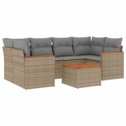 vidaXL Juego de sofás jardín con cojines beige mezcla 7 pzas ratán PE