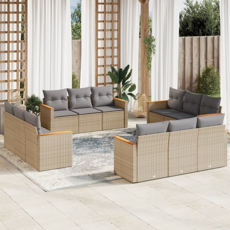vidaXL Juego de sofás jardín con cojines beige mezcla 12 pzas ratán PE vidaXL Juego de sofás jardín con cojines beige mezcla 12 pzas ratán PE