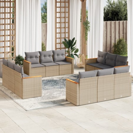vidaXL Juego de sofás jardín con cojines beige mezcla 12 pzas ratán PE