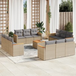 vidaXL Juego de sofás jardín con cojines beige mezcla 13 pzas ratán PE