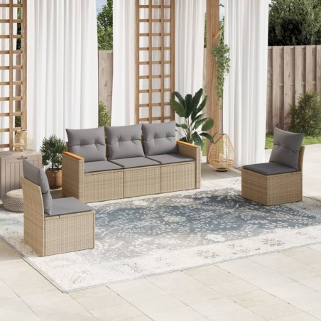 vidaXL Juego de sofás jardín con cojines beige mezcla 5 pzas ratán PE