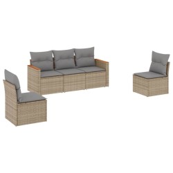 vidaXL Juego de sofás jardín con cojines beige mezcla 5 pzas ratán PE