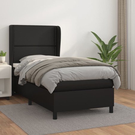 vidaXL Cama box spring con colchón cuero sintético negro 90x190 cm
