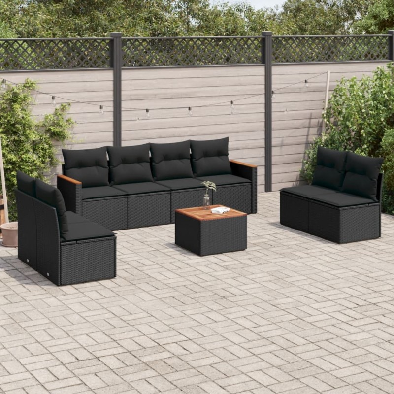 vidaXL Set de sofás de jardín 8 piezas y cojines ratán sintético negro vidaXL Set de sofás de jardín 8 piezas y cojines ratán sintético negro