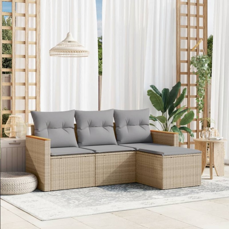 vidaXL Juego de sofás jardín con cojines beige mezcla 4 pzas ratán PE vidaXL Juego de sofás jardín con cojines beige mezcla 4 pzas ratán PE