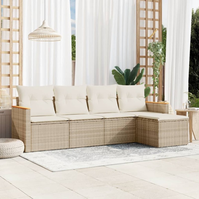 vidaXL Juego de sofás jardín con cojines 5 pzas ratán sintético beige vidaXL Juego de sofás jardín con cojines 5 pzas ratán sintético beige