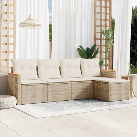 vidaXL Juego de sofás jardín con cojines 5 pzas ratán sintético beige