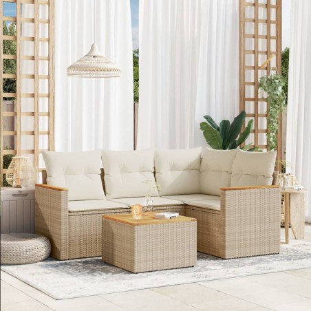 vidaXL Juego de sofás jardín con cojines 5 pzas ratán sintético beige