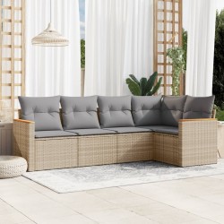 vidaXL Juego de sofás jardín con cojines beige mezcla 5 pzas ratán PE