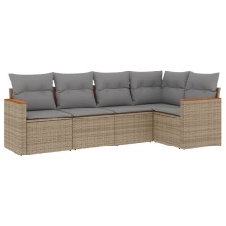 vidaXL Juego de sofás jardín con cojines beige mezcla 5 pzas ratán PE