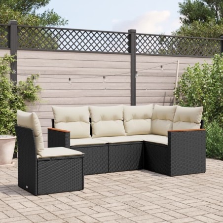 vidaXL Set de muebles de jardín 5 pzas y cojines ratán sintético negro