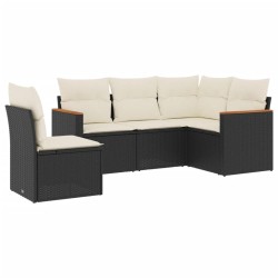 vidaXL Set de muebles de jardín 5 pzas y cojines ratán sintético negro