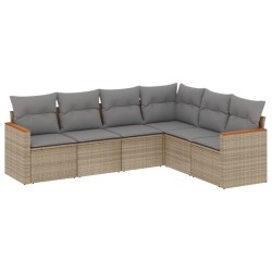vidaXL Juego de sofás jardín con cojines beige mezcla 6 pzas ratán PE