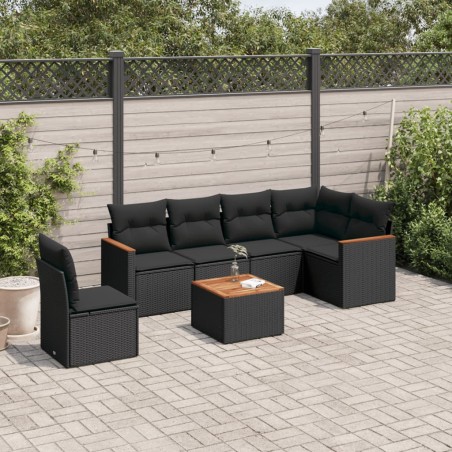vidaXL Set de comedor de jardín 7 pzas y cojines ratán sintético negro