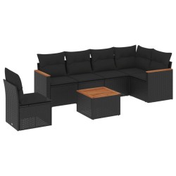 vidaXL Set de comedor de jardín 7 pzas y cojines ratán sintético negro