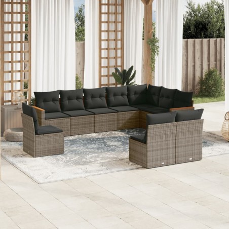 vidaXL Set de sofás de jardín 10 pzas con cojines ratán sintético gris