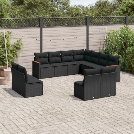 vidaXL Set de sofás de jardín 11 pzas y cojines ratán sintético negro