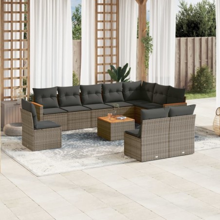 vidaXL Set de sofás de jardín 11 pzas y cojines ratán sintético gris