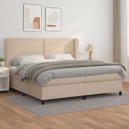 vidaXL Cama box spring con colchón cuero sintético capuchino 200x200cm