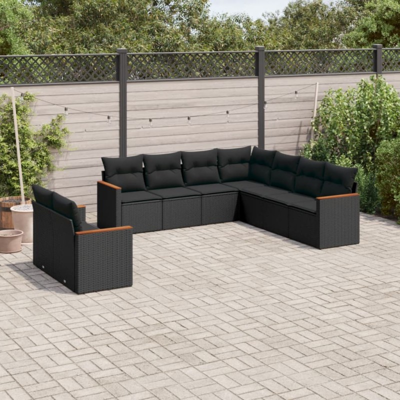 vidaXL Set de sofás de jardín 8 piezas y cojines ratán sintético negro vidaXL Set de sofás de jardín 8 piezas y cojines ratán sintético negro