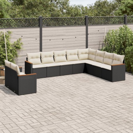 vidaXL Set de sofás de jardín 10 pzas cojines ratán sintético negro