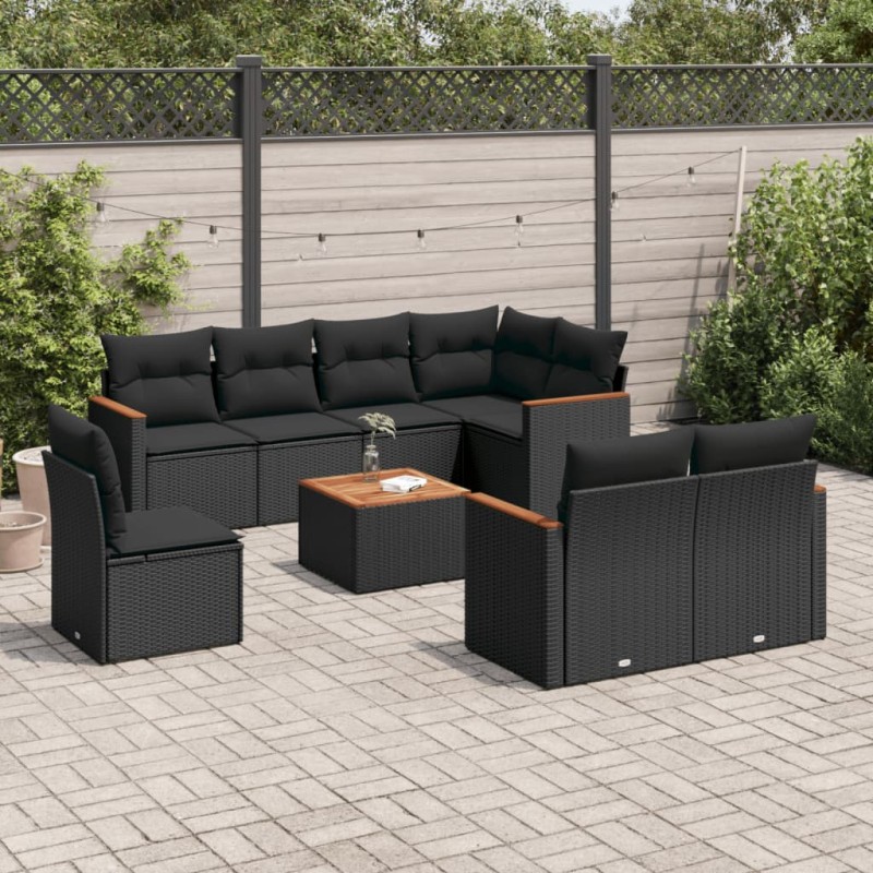 vidaXL Set de sofás de jardín 8 piezas y cojines ratán sintético negro vidaXL Set de sofás de jardín 8 piezas y cojines ratán sintético negro