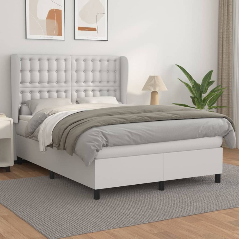 vidaXL Cama box spring con colchón cuero sintético blanco 140x200cm vidaXL Cama box spring con colchón cuero sintético blanco 140x200cm