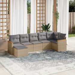 vidaXL Juego de sofás jardín con cojines beige mezcla 7 pzas ratán PE