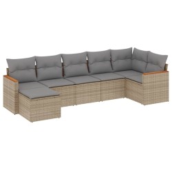 vidaXL Juego de sofás jardín con cojines beige mezcla 7 pzas ratán PE