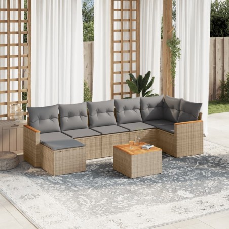vidaXL Juego de sofás jardín con cojines beige mezcla 8 pzas ratán PE