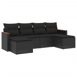 vidaXL Set de sofás de jardín 6 piezas y cojines ratán sintético negro