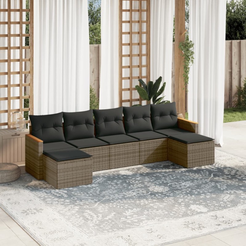 vidaXL Set de sofás de jardín 7 piezas con cojines ratán PE gris vidaXL Set de sofás de jardín 7 piezas con cojines ratán PE gris