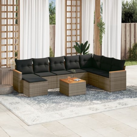 vidaXL Set de muebles de jardín 9 pzas y cojines ratán sintético gris