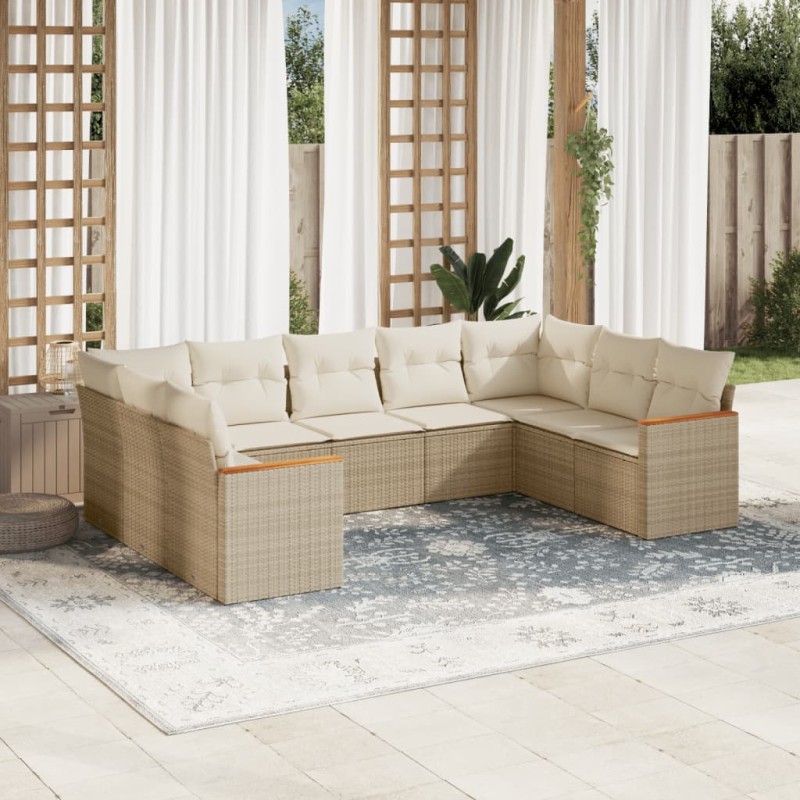 vidaXL Set de sofás de jardín 9 pzas con cojines ratán sintético beige vidaXL Set de sofás de jardín 9 pzas con cojines ratán sintético beige