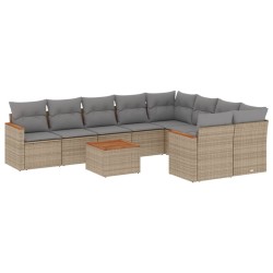 vidaXL Juego de sofás jardín con cojines beige 10 pzas ratán sintético