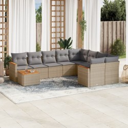 vidaXL Juego de sofás jardín con cojines beige 10 pzas ratán sintético