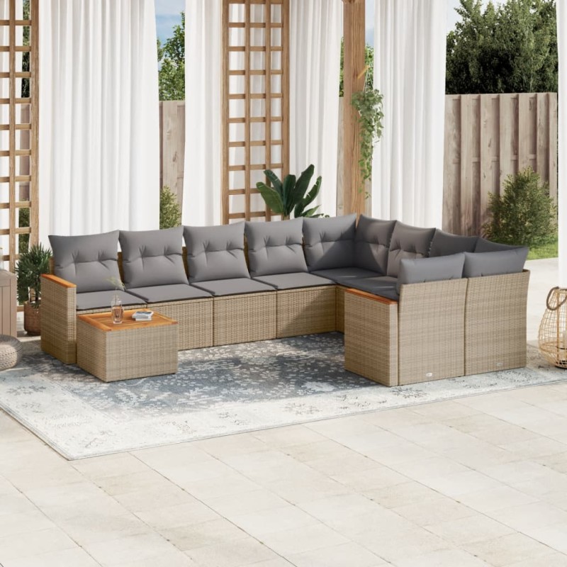 vidaXL Juego de sofás jardín con cojines beige 10 pzas ratán sintético vidaXL Juego de sofás jardín con cojines beige 10 pzas ratán sintético