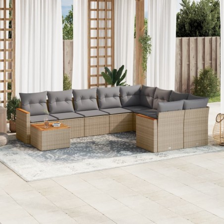 vidaXL Juego de sofás jardín con cojines beige 10 pzas ratán sintético