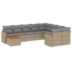 vidaXL Juego de sofás jardín con cojines beige 10 pzas ratán sintético