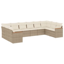 vidaXL Juego de sofás jardín con cojines beige 10 pzas ratán sintético