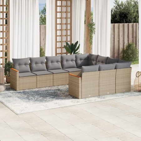 vidaXL Juego de sofás jardín con cojines beige 10 pzas ratán sintético