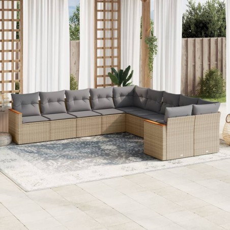 vidaXL Juego de sofás jardín con cojines beige 10 pzas ratán sintético