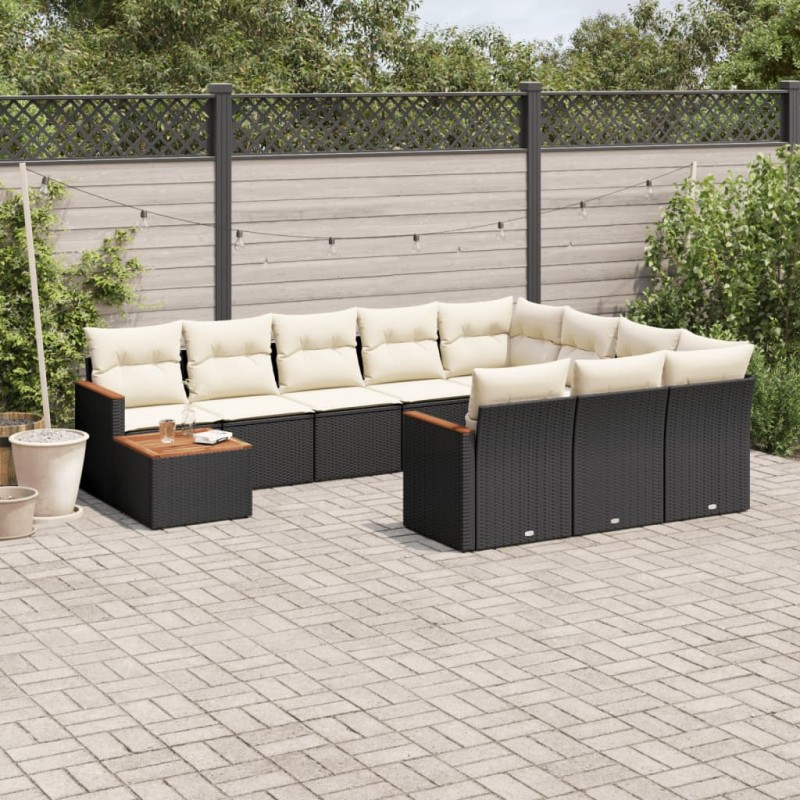 vidaXL Set de sofás de jardín 11 pzas y cojines ratán sintético negro vidaXL Set de sofás de jardín 11 pzas y cojines ratán sintético negro