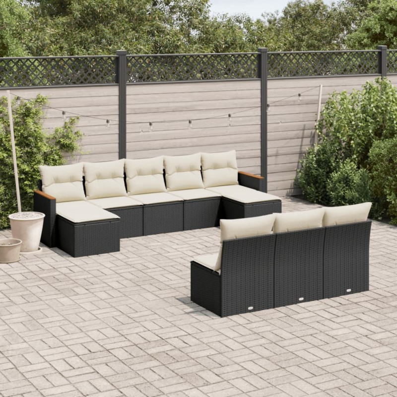 vidaXL Set de sofás de jardín 10 pzas cojines ratán sintético negro vidaXL Set de sofás de jardín 10 pzas cojines ratán sintético negro