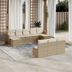 vidaXL Juego de sofás jardín con cojines beige 10 pzas ratán sintético