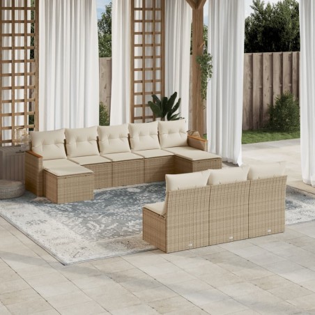 vidaXL Juego de sofás jardín con cojines beige 10 pzas ratán sintético