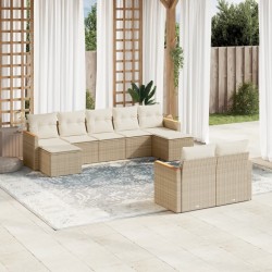 vidaXL Set de sofás de jardín 9 pzas con cojines ratán sintético beige