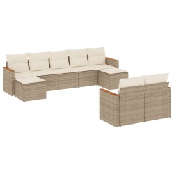 vidaXL Set de sofás de jardín 9 pzas con cojines ratán sintético beige